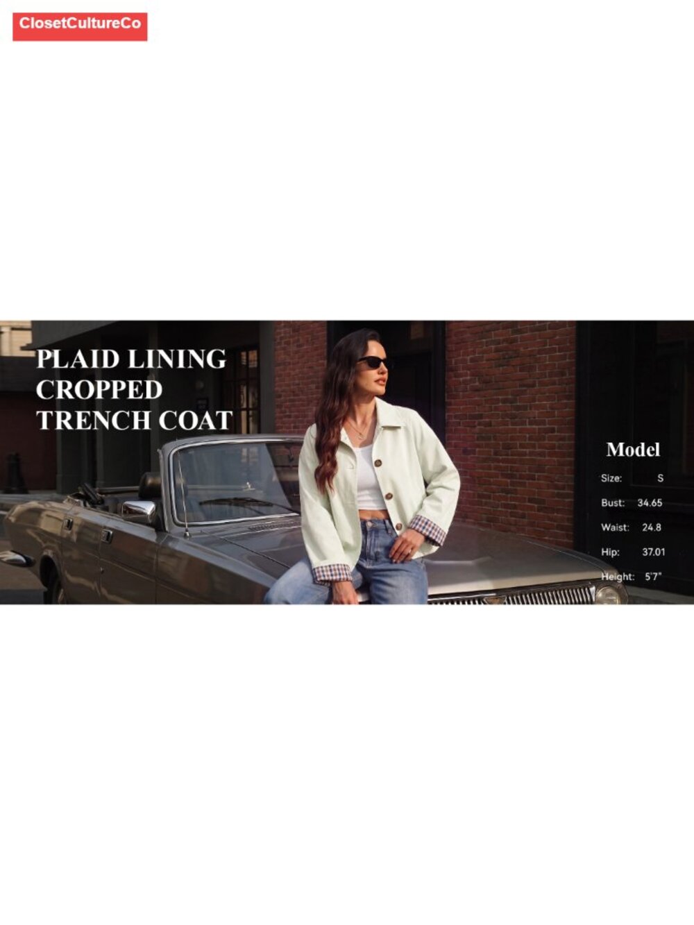 Women's Oversized Cropped Trench Coat Lightweight Casual Jacket - Picture 6 of 6